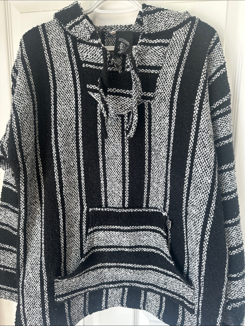 Baja Billy's Striped Baja Hoodie Jerga Surf Poncho Black Gray Large Unisex